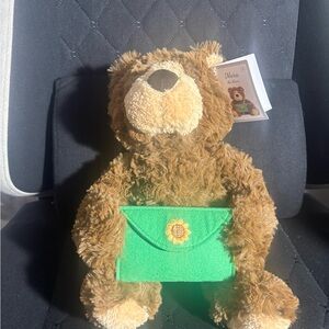 Brown Stuffed Bear with Green Pouch